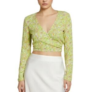 BP. Surplice V Neck Wrap Front Crop Top Green Women XXS NWT